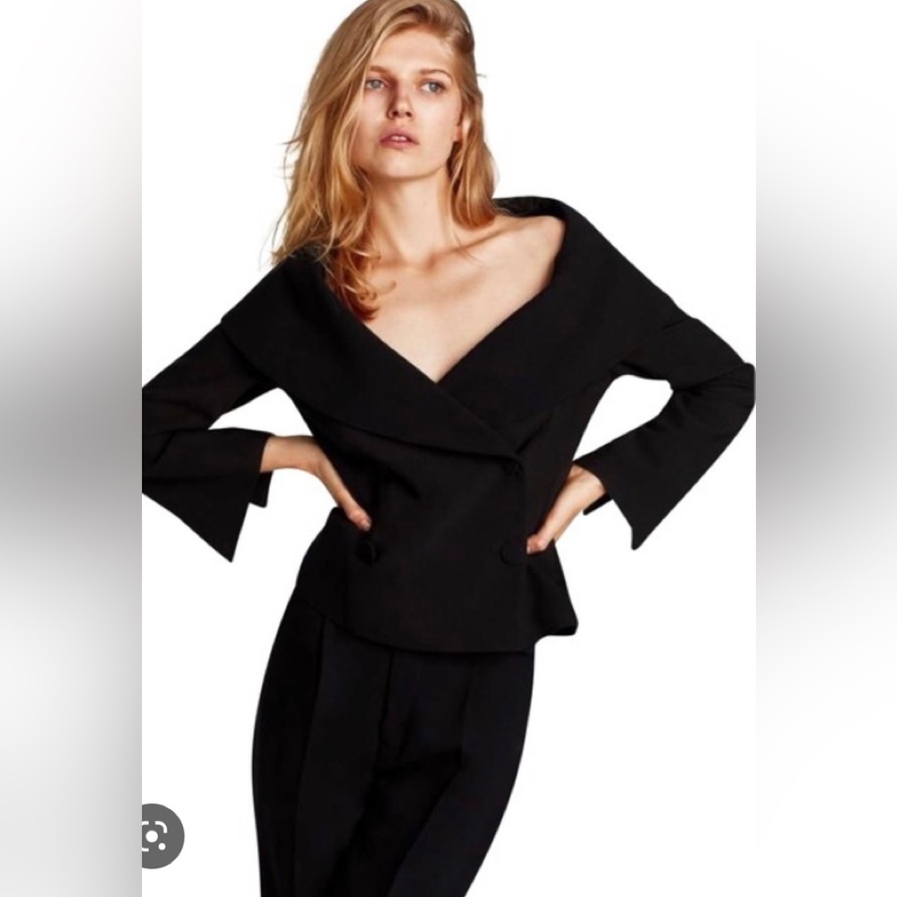 Zara Basic Collection Double Breasted V Neck Blac… - image 1